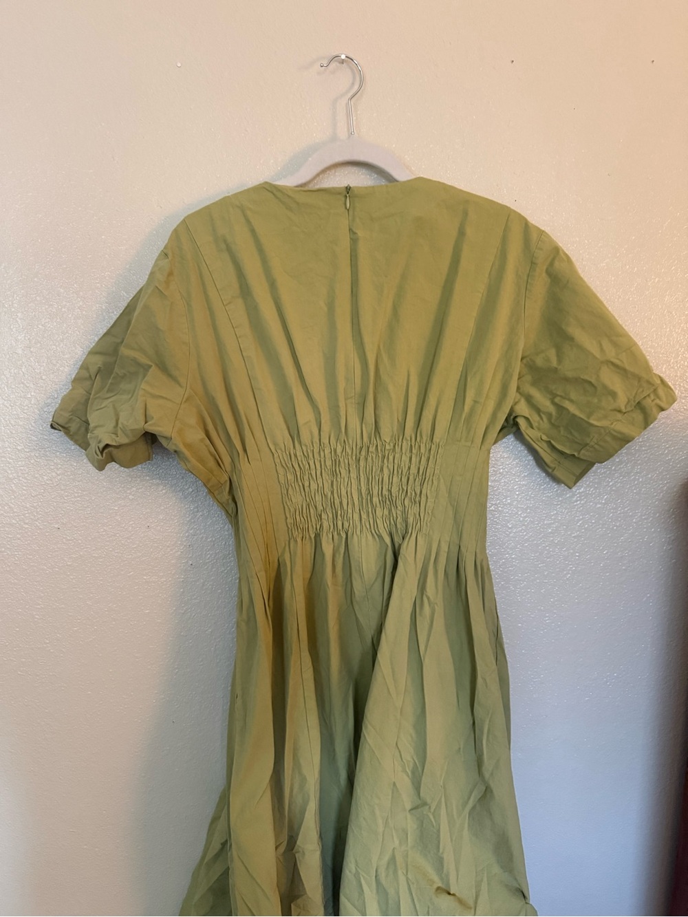 Smocked Pintuck Waist Midi Dress in Olive Green - Picture 8 of 8